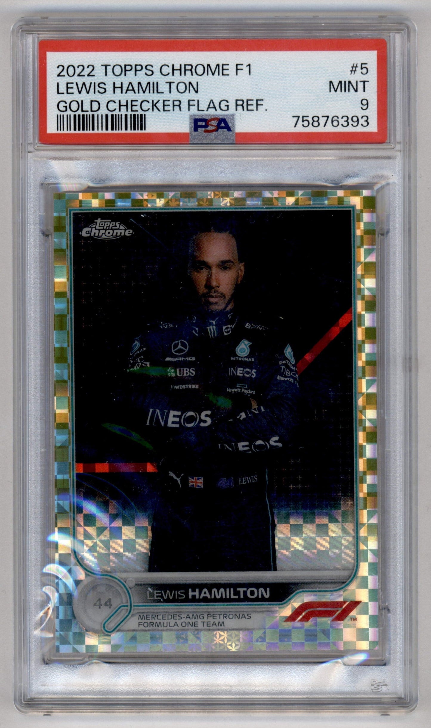 Best Deal - Topps Lewis Hamilton Gold Checker Flag Refractor /50 Chrome F1 2022 #5 PSA9