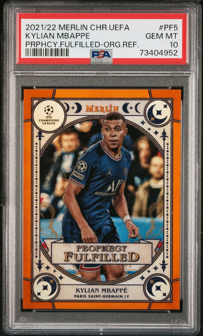 Best Deal - Topps Kylian Mbappe Orange Prophegy Fulfilled /25 Merlin Chrome UEFA 2021/22 PSA10