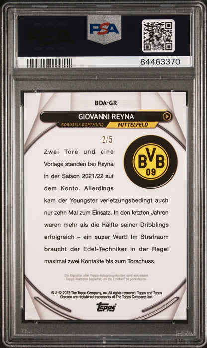 Best Deal - Topps Giovanni Reyna Red On Card Autograph /5 Chrome BVB 2022-23 PSA10