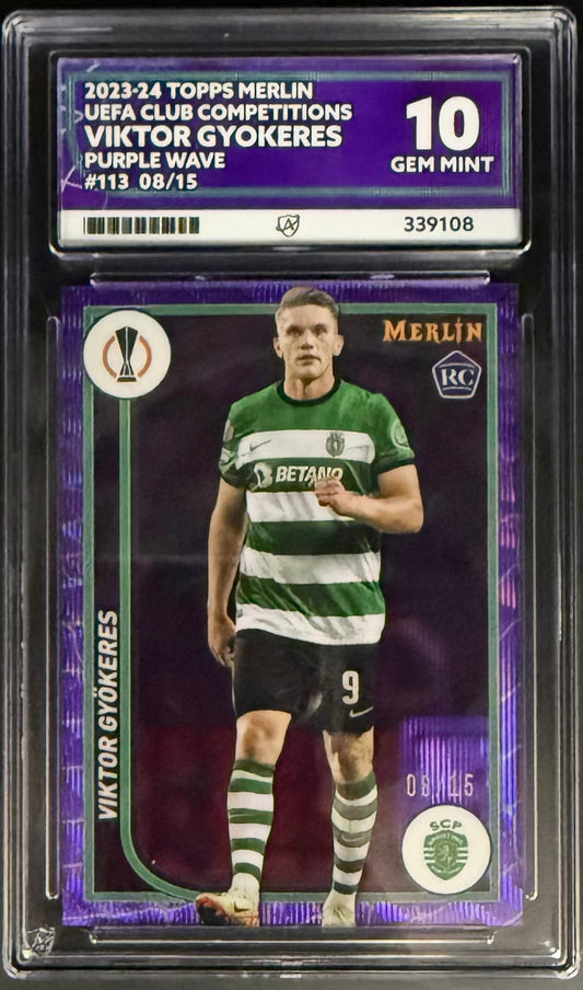 Best Deal - Topps Viktor Gyokeres Purple Wave Refractor /15 Merlin UEFA Club Competitions ACE GRADING 10