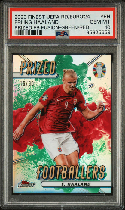Best Deal - Topps Erling Haaland Green/Red Prized Prized Footballers Fusion Card /30 Finest Road To Euros 2024 PSA10