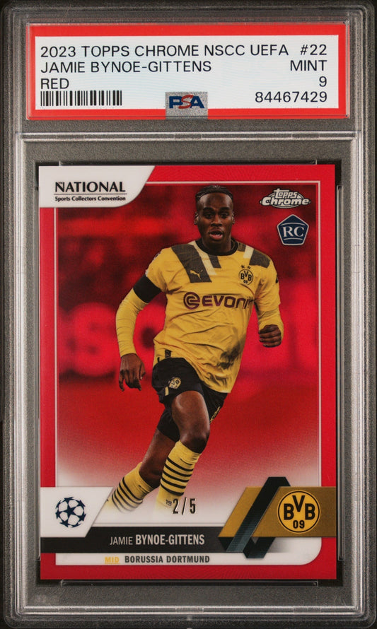 Best Deal - Topps Jamie Bynoe-Gittens Red Refractor /5 Chrome NSCC UEFA 2023 #22 PSA9