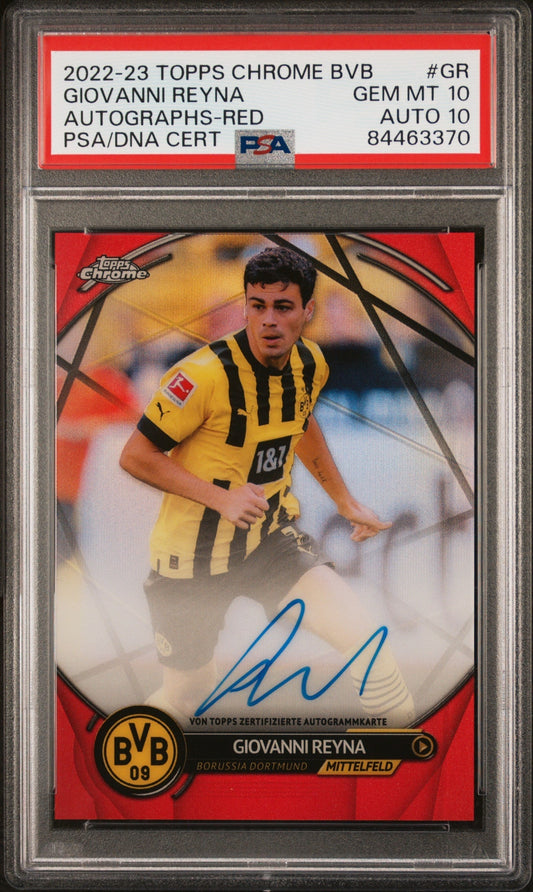 Best Deal - Topps Giovanni Reyna Red On Card Autograph /5 Chrome BVB 2022-23 PSA10